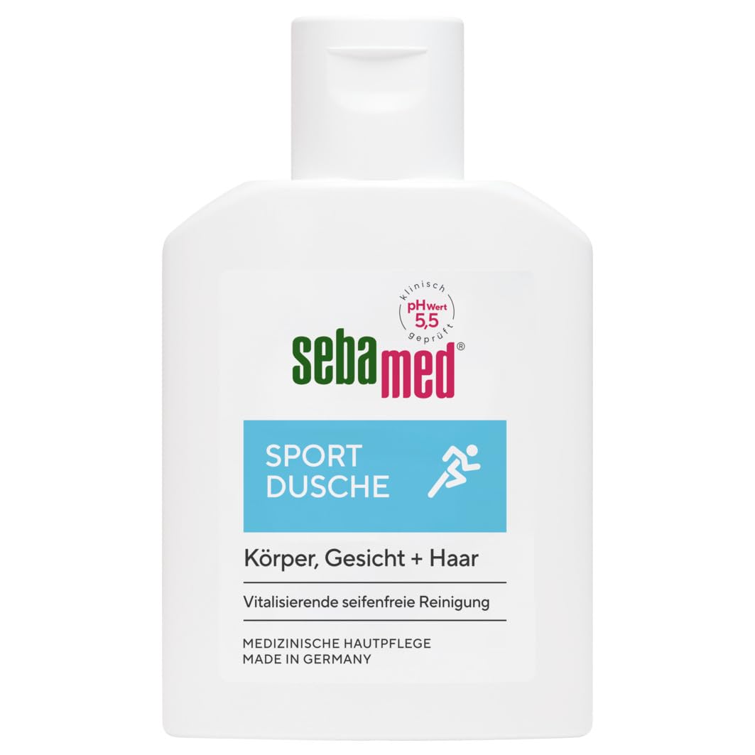 Sebamed Sport Dusche 3 in 1, 50 ml, in praktischer Reisegröße für unterwegs, für Körper, Gesicht und Haar, für Männer und Frauen, Haut- und Haarpflege für sportstrapazierte Haut und Kopfhaut