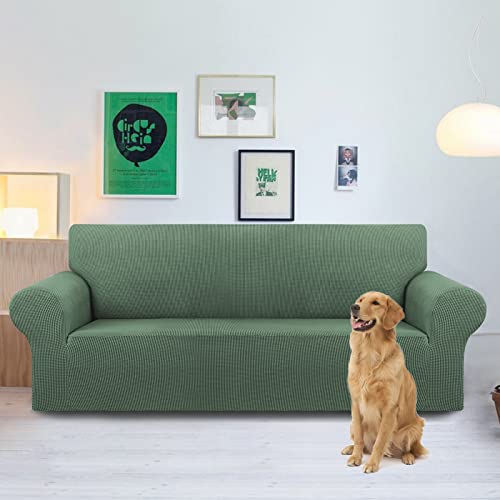 KEKUOU Stretch Oversized Sofa Slipcover 1 Piece Couch Sofa Cover (94"-110") Furniture Protector 4 Seater Sofa with Elastic Bottom for Kids,Pet.Jacquard Checked Pattern Fabric(X Large,Greyish Green)