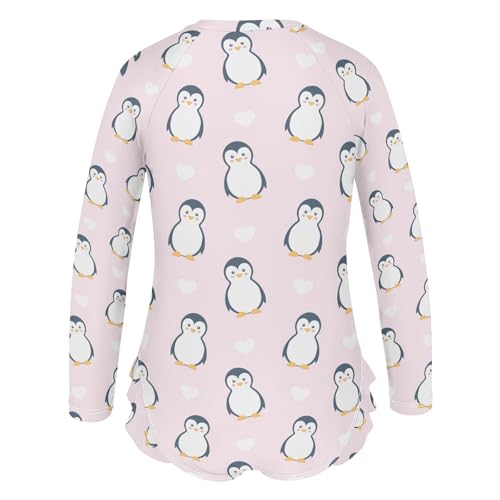 susiyo Penguins Pink Girls Long Sleeve One Piece Swimsuits Rash Guard Bathing Suit UPF 50+ Zipper Girl Swimwear3