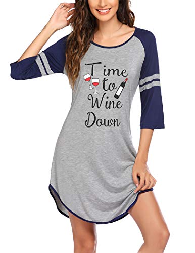 Balancora - Camisón para mujer, de manga corta y cuello redondo, ropa de dormir informal, tallas S-XXL, B-gris & azul marino, M Cover