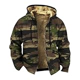 RSZGSWS Mens Camo Hooded Jacket Vintage Full Zip Fleece Lined Hoodies Winter Warm Casual Long Sleeve Camouflage Jackets