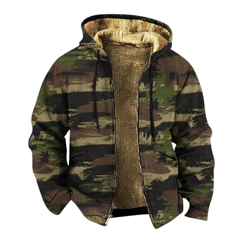 RSZGSWS Mens Camo Hooded Jacket Vintage Full Zip Fleece Lined Hoodies Winter Warm Casual Long Sleeve Camouflage Jackets