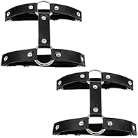 Aabellay 2 ligas de doble fila anillo de pierna gótica elástico punk arnés liguero ajustable con 2 clips de metal - negro, Negro, M