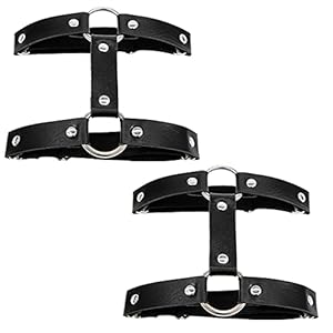 Aabellay 2 stuks dubbele rij jarretels been ring gotische been elastische punk harnas kousenband verstelbare jarretelband met 2 metalen clips – zwart, Zwart, M