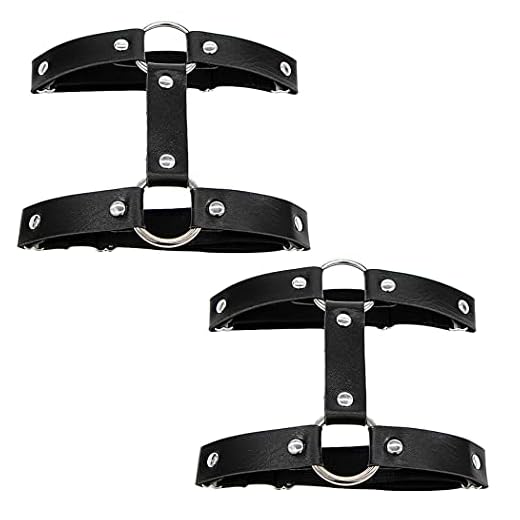 Aabellay 2 piezas de ligas de doble fila anillo de pierna gótica elástico punk arnés liguero ajustable con 2 clips de metal - negro