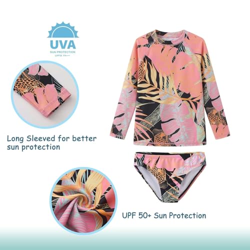 Image of Girls Long Sleeve Rash Guard Set Tie Dye Bathing Suits Two Piece Swimsuits for Kids Swim Shirts 3-16 Years