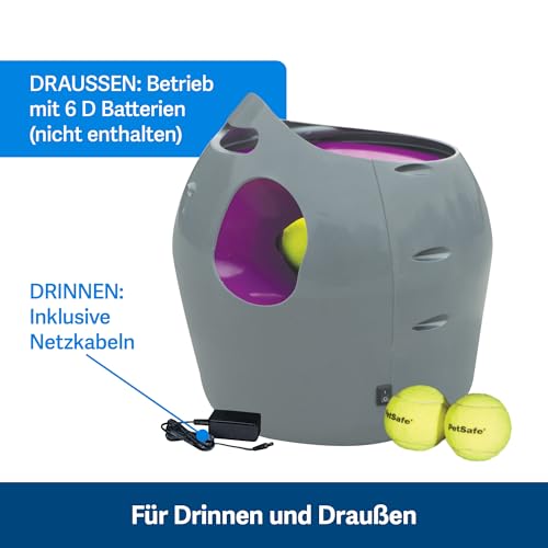 PetSafe Automatischer Ballwerfer für Hunde, Wurfweite zwischen 2,5-9 Meter, Regenresistent mit Bewegungssensoren, Grau/Lila.
