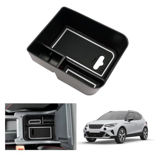 GAFAT Seat Arona/Seat Ibiza 6F KJ1 Facelift 2017-2024 2025 Consola Central Caja de Almacenamiento, Seat Arona Reposabrazos Organizador Bandeja Bandeja Guantera, Accesorios Seat Arona (Blanco)