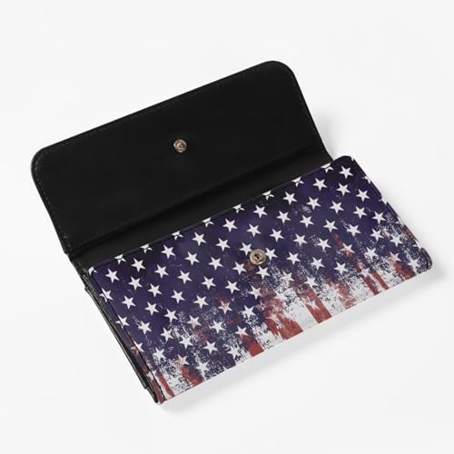 Image of AFPANQZ Womens Wallets, Leather Trifold Multi Card Holder Slots Wallet, American Stripe Elegant Clutch Phone Holder Zip Inner Pocket Multi-Cards Slots Large Travel Wallet