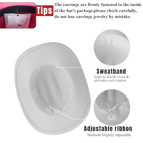 Cowboy Hat Rhinestone Cowgirl Boots Earrings Set Western Earring Felt Fedora Jazz Hat Rodeo Outfit for Women Size M2