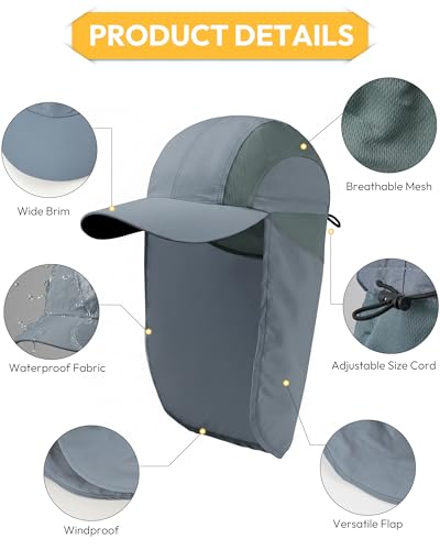 Image of Mens Sun Hat with Breathable Mesh Sun Hats for Men Sun Protection Fishing Hat with Neck Flap for Hiking Cycling