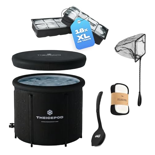 Image of The Pod Company Cold Plunge Ice Bath Bundle - 84-Gallon Portable Ice Pod with Insulated Lid, 18 Reusable Ice Bricks & Cleaning Kit for Home Recovery & Wellness