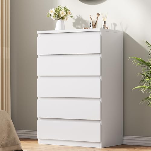 Jocoevol White 5 Drawer Dresser for Bedroom, 15' D x 23.7' W x 40.4' H...