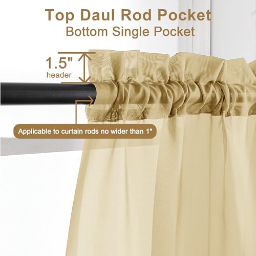 Image of Chyhomenyc Gold Sheer Curtains 54 Inch Long 2 Panels Set, Short Voile Rod Pocket Drapes for Dinning Small Windows Bathroom Living Room Bedroom, Each 42Wx54L in, 2PCS, Gold