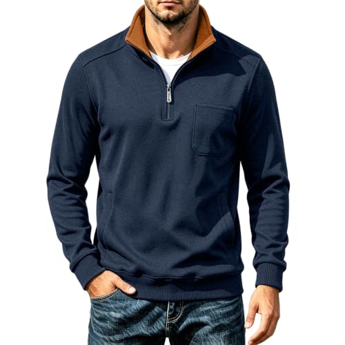 Elneeya Mens Long Sleeve Shirts Fleece Textured Retro Quarter Zip Pullover - image 5