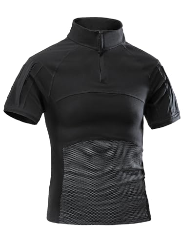 AKARMY Men's Military Short Sleeve T-Shirt, Tactical Cargo Pullover Polo Shirts, Outdoor Camo Shirt with 1/4 Zipper