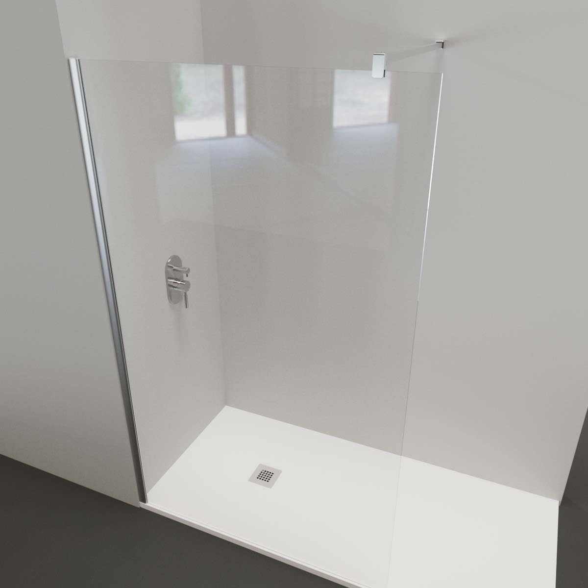 Mampara de Ducha Fija modelo SERIE 100 de 100x195 cm - Vidrio Templado, Antical, Transparente y Reversible de 1 Hoja de 6 mm - Con Barra Estabilizadora y Perfil color Plata Alto Brillo - REALSHOWER