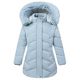 NAUYSWI Girls Winter Down Coat with Detachable Fur Hood, Kids Thickened Windproof Jacket for Skiing, Sledding