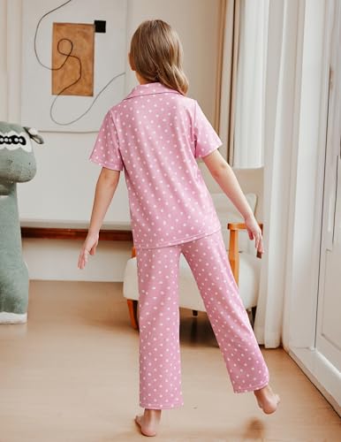 Arshiner Pajamas for Girls Short Sleeve Long Pants Outfit 2 Piece Sleepwear Button Pjs Sets3