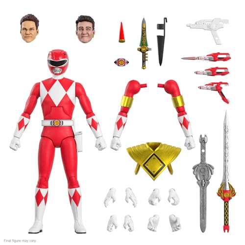 Super7 ULTIMATES! Mighty Morphin Power Rangers Red Ranger - 7' Power Rangers Action Figure with Accessories Classic TV Show Collectibles
