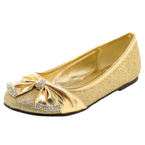 Girls Flat Shoes with Bow and Rhinestone Accent