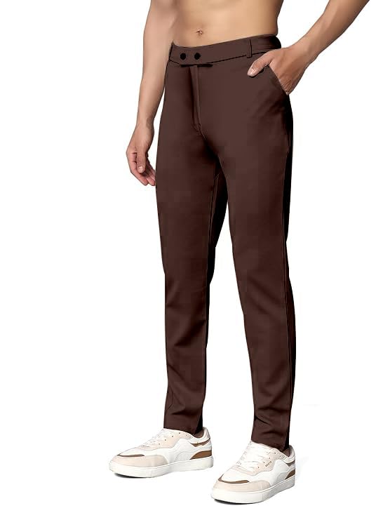 Image of Mehrang Men's Slim Fit Formal Trousers, Black, Regular Waist with Side Pockets