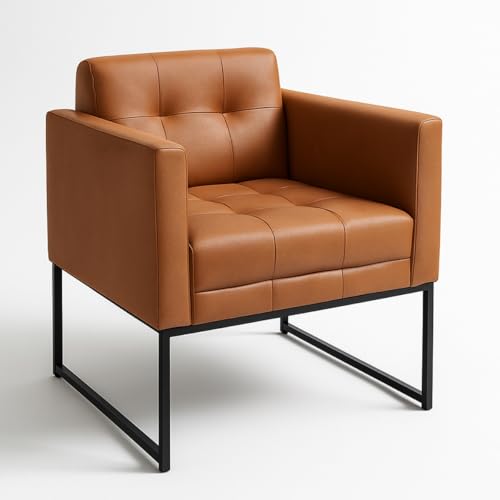 Poltrona Decorativa Courino Corino Luxo Recepção Escritorio Sala Base De Aluminio Caramelo LVBR