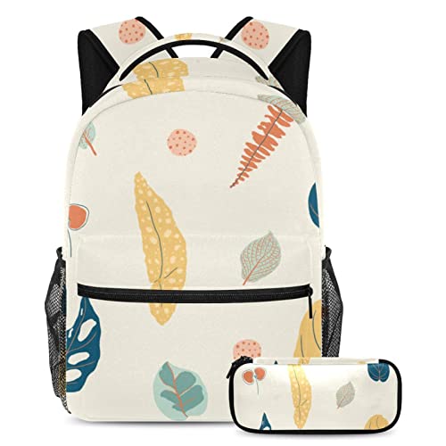 Sac à dos à feuilles imprimé multicolore ergonomique avec trousse à crayons intégrée