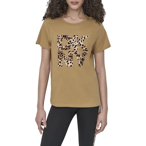 T-shirt DKNY femme à manches courtes et col rond noir en coton avec logo empilé