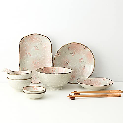 Bicuzat Underglaze Pink Cherry Blossom Dessert Plates Set Steak Plates Dinner Plates Pink Sakura Pasta Plates Set Of 2-(10 Inches) #TOP4