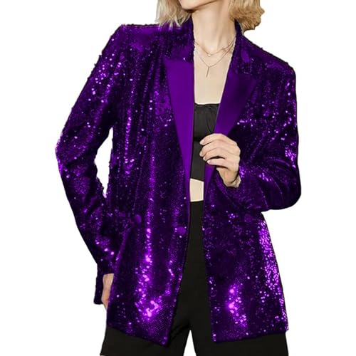 Sequin Blazers Women Vintage Sparkly Sequins Blazer Open Front Glitter Jacket Casual Double Breasted Outfit