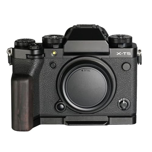 Fujifilm X-T5 XT5 専用 カメラウッドグリップ 高級檀木材 木製ハンドル メタルベース L型グリップ ハンドメイド カメラケージ 電池交換可能 (ブラック+ブラック)