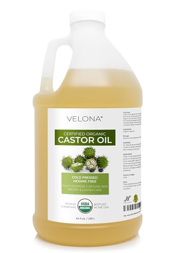 velona USDA Certified Organic Castor Oil - 64 fl oz | For Hair Boost Eyelashes Eyebrows | Cold pressed Natural Oil USP Grade | Hexane Free