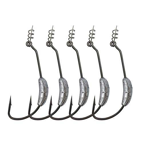 25pcs Black Weighted Twistlock Hook with Centering Pin, Size 1/0 2/0 3/0 4/0 5/0 Hook in Plastic Case,5PCS Each Size, Soft Plastic Hook Extra Wide Gap Hook Saltwater Swimbait Hook
