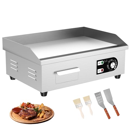 HTTSICHI 18’’ Commercial Electric Griddle - Electric Cast Iron Griddle w/Stainless Steel Material and Non-Stick, 110V Commercial Griddle w/ 1/2' Thick Iron Cooking Plate for Indoor and Restaurant