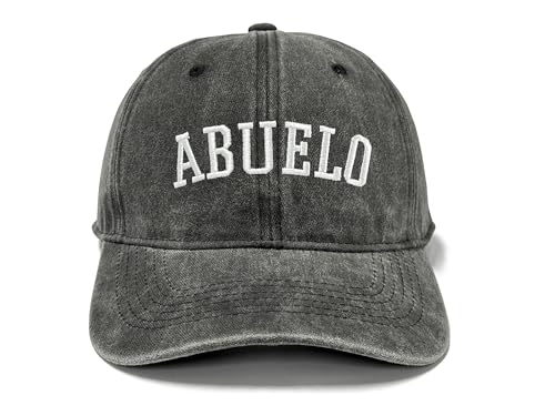 GDIQ Abuelo Hat Gifts for Grandpa Grandfather Latino Hispanic Family Present Adjustable Washed Black Embroidery Baseball Cap for Men