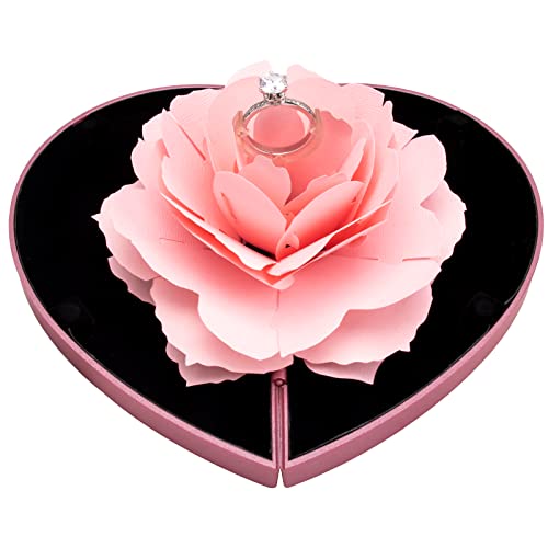 Image of wonuu Engagement Ring Box,Ring Rose Box Surprise Jewelry Storage Holder for Woman as Proposal Engagement Ring Jewelry Gift Case in Valentine's Day ect. (Heart Shaped-Red)