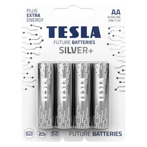 TESLA Silver Alkaline Battery AA (LR06, Pencil Battery, Blister) Pack of 4