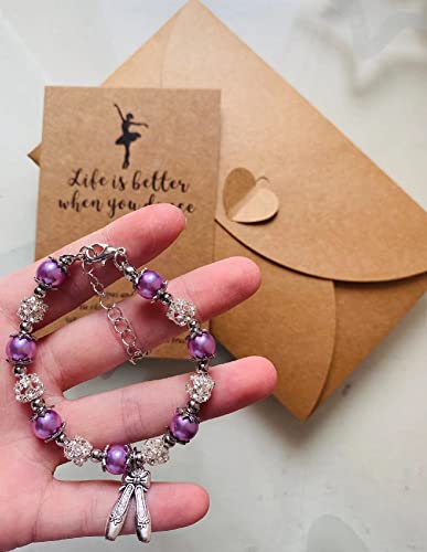 Lemua Dance Bracelet Pearl and Rhinestone Bracelet with Ballet Shoe Charm Dance Gifts2