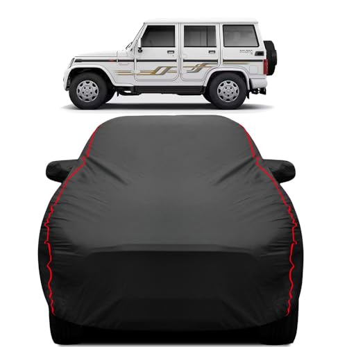 Image of Teenox Polyester Car Body Cover Compatible for Mahindra Bolero [2011-2026] All Variants | Heavy Stitched with Piping | All Weather Protection Cover - Black