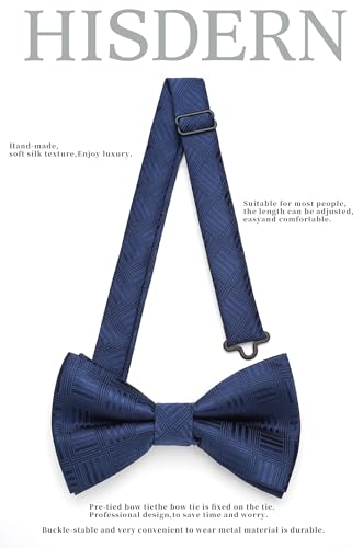 Image of HISDERN Mens Plaid Bow Tie Set Pocket Square and Cufflinks Bowtie | Pretied Bowties Design for Easy Wear,Check Pattern,Matching Handkerchief Cuff Link,3PCS Set Wedding Formal Party Groom Prom