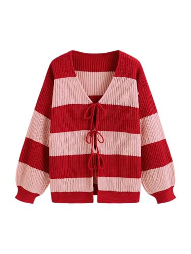 CIDER Cardigan Sweater for Women Tie Front Striped Long Sleeve V Neck Cute Y2k Fall Trendy Outfits