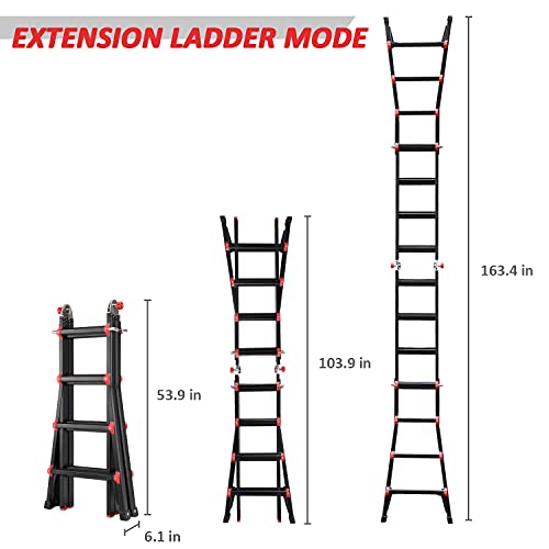Extension Ladder Versatile , 15 Ft A Frame Compact Aluminum Collapsible Telescoping Ladder, Multi Position Adjustable Folding Ladder, 300 Lb Capacity #TOP5