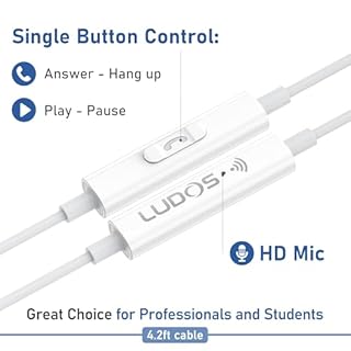 LUDOS ZENITH Auricolari In-Ear Cuffie, Cuffiette con Filo e Microfono, 2 Anni di Garanzia, Cuffie Isolamento Acustico, Cuffiette Cellulare, Jack 3,5 mm per iPhone, Apple, Samsung, Huawei - Bianco