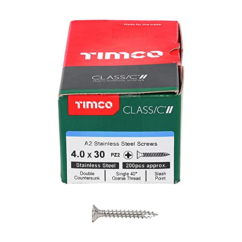 TIMCO Classic Multi-Purpose Screws - 4.0 x 30 - A2 Stainless Steel - Box of 200