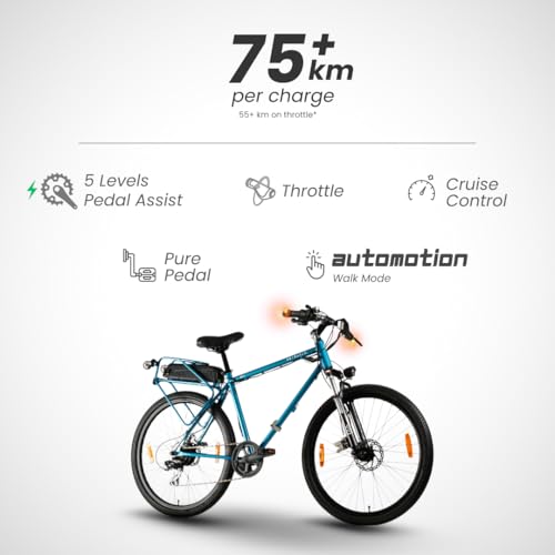 Image of HORNBACK X1Pro V2 Electric Cycle 27.5 Inch | 75 km Pedal Assist | 13Ah Removable Battery | Shimano Gears | Front Lockout Suspension | LCD Display | Delivered 98% Assembled | Men & Women | Ocean Blue