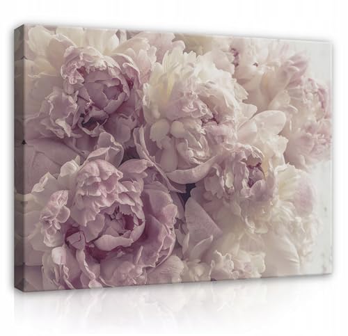 WallArena - Impression sur toile - Fleurs Pivoines - 60x40 cm - Tableau decoration murale - Tableau mural XXL grand format pour salon, chambre à coucher -...