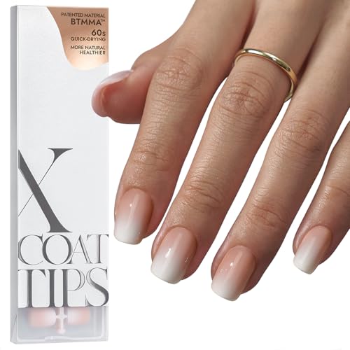 BTArtboxnails XCOATTIPS Ombre Nails - Extra Short Square Press on Nails, 150Pcs 15 Sizes Nude Square Nails Peach, Soft Gel Nail, Soak Off Acrylic Fake Nails Extensions