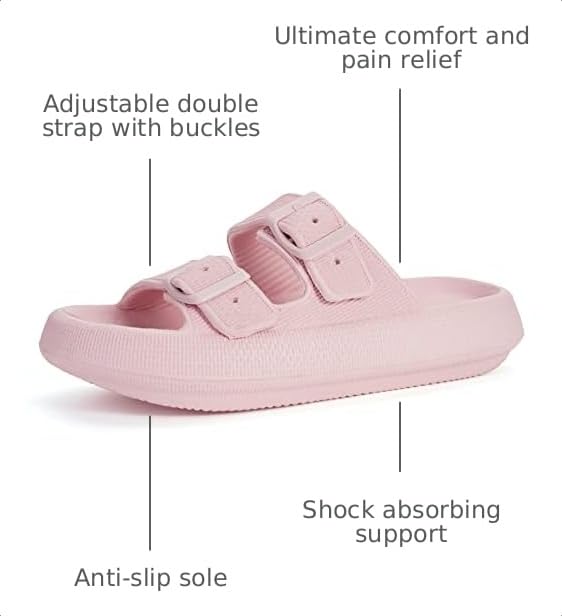Image of BRONAX Pillow Slippers for Women and Men | Adjustable Double Buckle Shower Slides | Cushioned Thick Sole Sandals