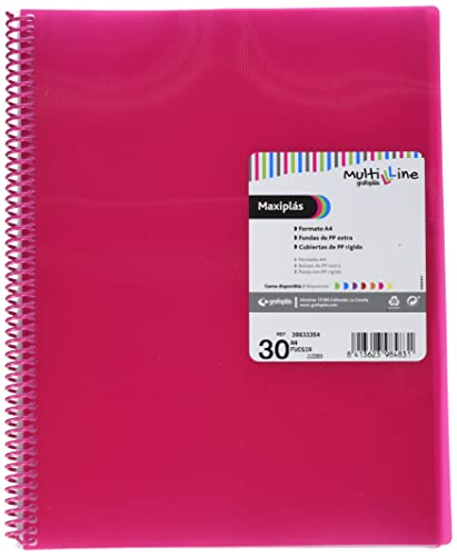 Grafoplás 39833354. Carpeta de Fundas y Tarifarios, A4, 30 Fundas, Color Rosa/Fucsia, Maxiplás Multiline Cover
